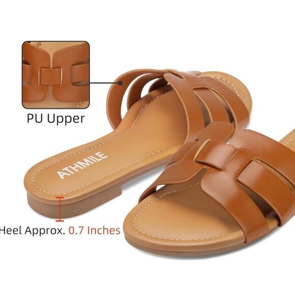 Athmile Dressy Flat Beach Casual Summer Slip-on Sandals - Brown - Size 11 - Picture 2 of 7